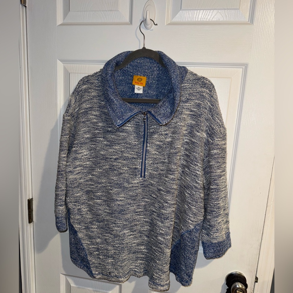Ruby Rd Blue Scuba Knit Sweater Half Zip
